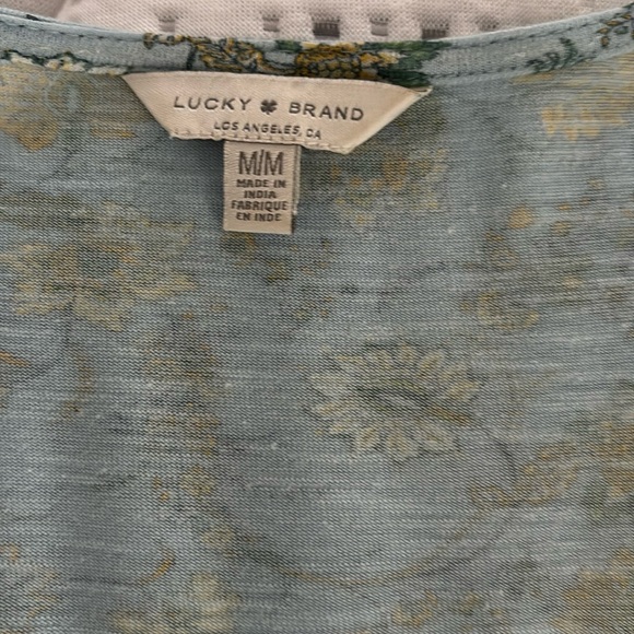 Lucky Brand Blue Green Puff Sleeve Smocked Blouse - Picture 2 of 4